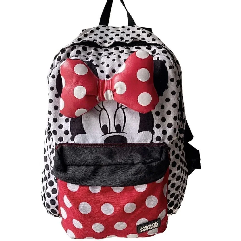 Disney Loungefly Minnie Mouse Polka Dot Bow Backpack Red White Black Girls Women